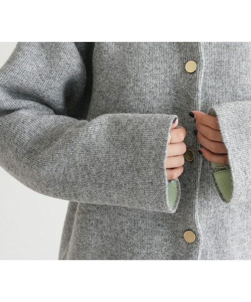 reca(レカ)の「Wフェイスニットコート(ノーカラーコート・レディース・グレー/ベージュ/オートミール/グレー系その他・FREE)」の20枚目の写真