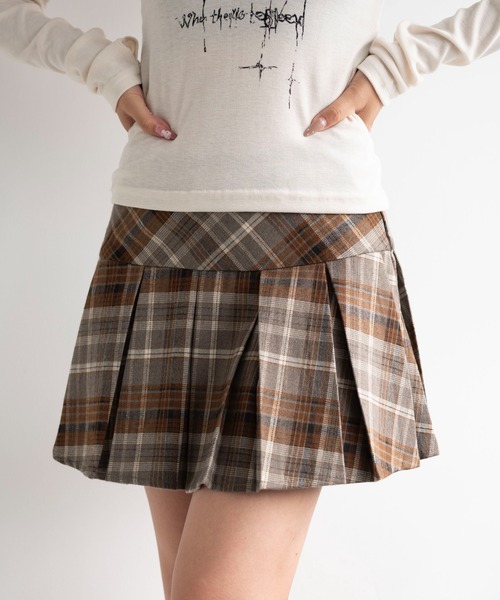 dispark(ディスパーク)の「DISPARK/チェック切替プリーツミニスカパン(スカート・レディース・ブラウン/レッド・FREE)」の1枚目の写真