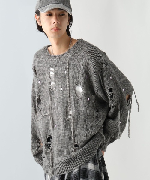 HARE（ハレ）の「【UNDERGROUND MODE】ビジューニットプルオーバー(HARE)（ニット/セーター・メンズ・ブルー/グレー/ブラック・FREE）」の2枚目の写真
