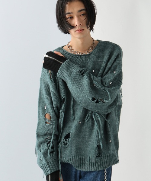 HARE（ハレ）の「【UNDERGROUND MODE】ビジューニットプルオーバー(HARE)（ニット/セーター・メンズ・ブルー/グレー/ブラック・FREE）」の3枚目の写真