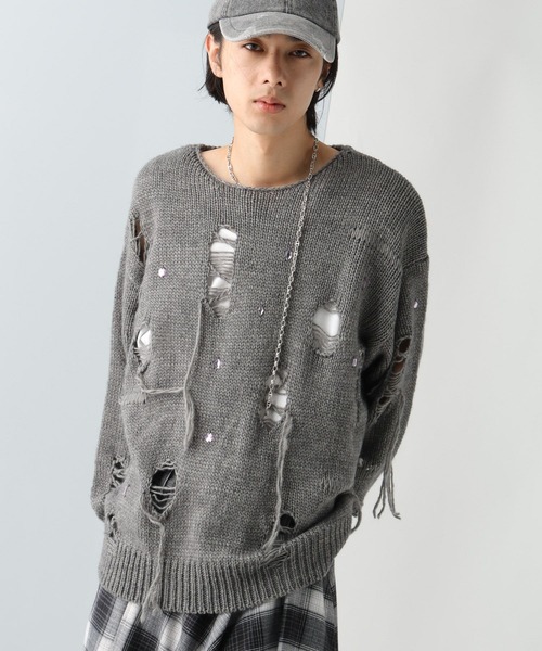 HARE（ハレ）の「【UNDERGROUND MODE】ビジューニットプルオーバー(HARE)（ニット/セーター・メンズ・ブルー/グレー/ブラック・FREE）」の19枚目の写真