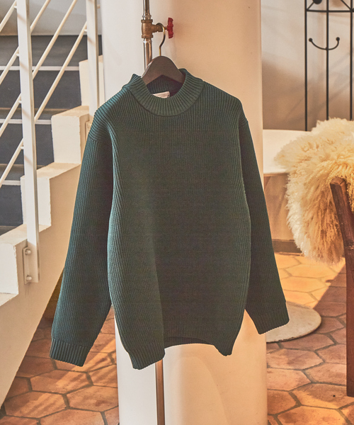 ABAHOUSE GRAY(アバハウスグレイ)の「【定番】畦編み モックネック ニット(ニット/セーター・メンズ・グレー/グレイッシュブルー/ホワイト/グリーン/ネイビー/オレンジ/ベージュ/ブラック・46/48)」の5枚目の写真