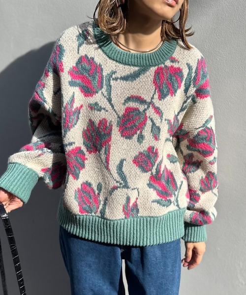 mi via loca（ミヴィアロカ）の「ダブルジャガード フラワー柄 ニットプルオーバー（ニット/セーター・レディース・ブラウン/アイボリー・FREE）」の12枚目の写真