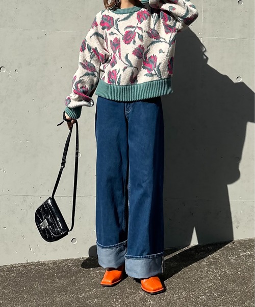 mi via loca（ミヴィアロカ）の「ダブルジャガード フラワー柄 ニットプルオーバー（ニット/セーター・レディース・ブラウン/アイボリー・FREE）」の13枚目の写真