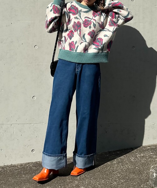 mi via loca（ミヴィアロカ）の「ダブルジャガード フラワー柄 ニットプルオーバー（ニット/セーター・レディース・ブラウン/アイボリー・FREE）」の14枚目の写真