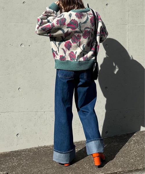 mi via loca（ミヴィアロカ）の「ダブルジャガード フラワー柄 ニットプルオーバー（ニット/セーター・レディース・ブラウン/アイボリー・FREE）」の17枚目の写真