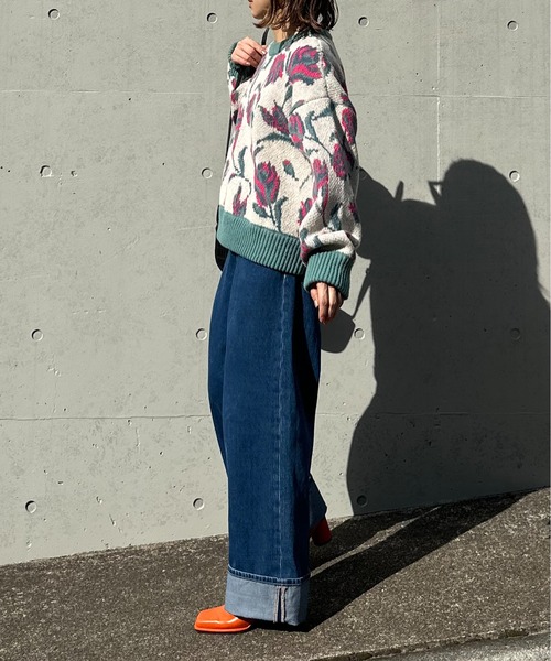 mi via loca（ミヴィアロカ）の「ダブルジャガード フラワー柄 ニットプルオーバー（ニット/セーター・レディース・ブラウン/アイボリー・FREE）」の16枚目の写真