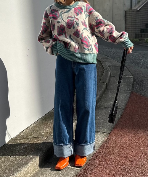 mi via loca（ミヴィアロカ）の「ダブルジャガード フラワー柄 ニットプルオーバー（ニット/セーター・レディース・ブラウン/アイボリー・FREE）」の19枚目の写真