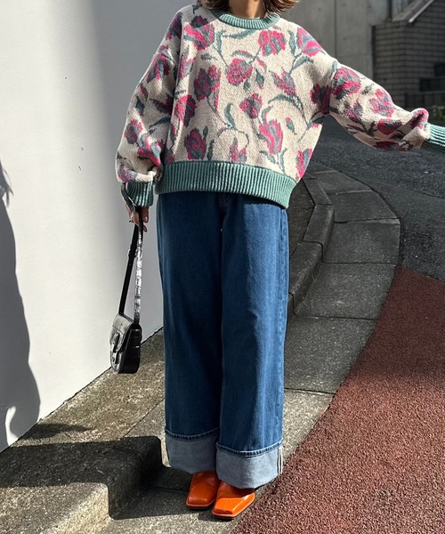 mi via loca（ミヴィアロカ）の「ダブルジャガード フラワー柄 ニットプルオーバー（ニット/セーター・レディース・ブラウン/アイボリー・FREE）」の20枚目の写真