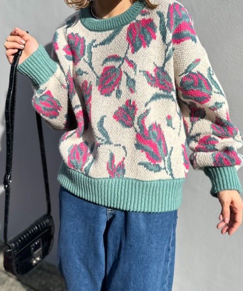 mi via loca（ミヴィアロカ）の「ダブルジャガード フラワー柄 ニットプルオーバー（ニット/セーター・レディース・ブラウン/アイボリー・FREE）」の8枚目の写真