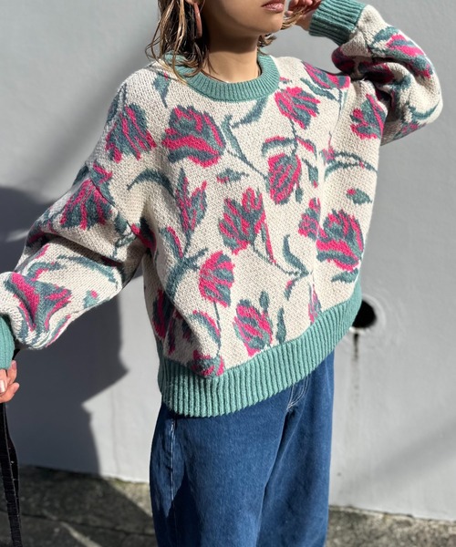 mi via loca（ミヴィアロカ）の「ダブルジャガード フラワー柄 ニットプルオーバー（ニット/セーター・レディース・ブラウン/アイボリー・FREE）」の10枚目の写真