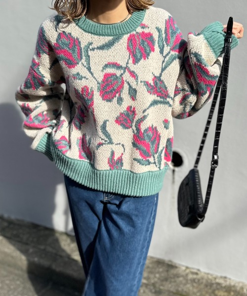 mi via loca（ミヴィアロカ）の「ダブルジャガード フラワー柄 ニットプルオーバー（ニット/セーター・レディース・ブラウン/アイボリー・FREE）」の11枚目の写真