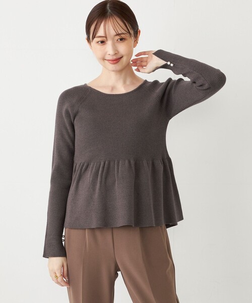 SHIPS Colors(シップス カラーズ)の「SHIPS Colors:〈手洗い可能〉ペプラムニット(ニット/セーター・レディース・グレー/オフホワイト/ブラック・ONE SIZE)」の3枚目の写真