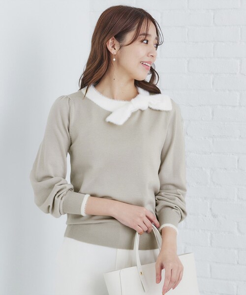 index（インデックス）の「◆《6color/XS-LLsize》リボン取り外し2WAY フェザーリボンニット【洗濯機洗い可】（ニット/セーター・レディース・ベージュ系その他7/チャコールグレー/ナチュラル/ブラック系4/サックスブルー/ブラック系7・34/36/38/40/42）」の6枚目の写真