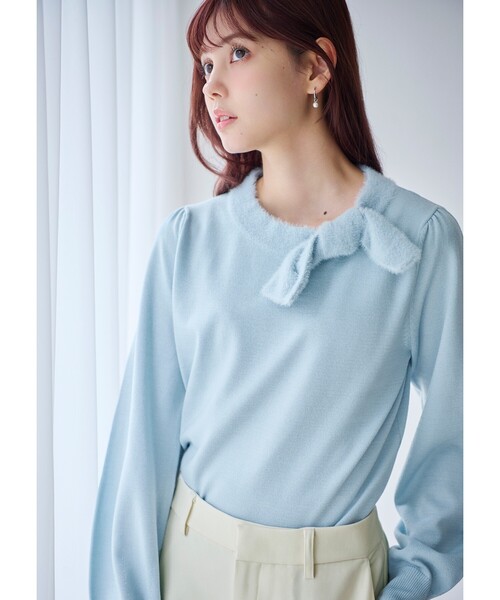 index（インデックス）の「◆《6color/XS-LLsize》リボン取り外し2WAY フェザーリボンニット【洗濯機洗い可】（ニット/セーター・レディース・ベージュ系その他7/チャコールグレー/ナチュラル/ブラック系4/サックスブルー/ブラック系7・34/36/38/40/42）」の7枚目の写真