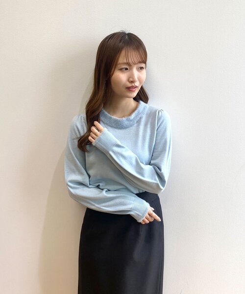 index（インデックス）の「◆《6color/XS-LLsize》リボン取り外し2WAY フェザーリボンニット【洗濯機洗い可】（ニット/セーター・レディース・ベージュ系その他7/チャコールグレー/ナチュラル/ブラック系4/サックスブルー/ブラック系7・34/36/38/40/42）」の9枚目の写真