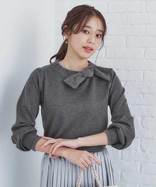 index（インデックス）の「◆《6color/XS-LLsize》リボン取り外し2WAY フェザーリボンニット【洗濯機洗い可】（ニット/セーター・レディース・ベージュ系その他7/チャコールグレー/ナチュラル/ブラック系4/サックスブルー/ブラック系7・34/36/38/40/42）」の14枚目の写真