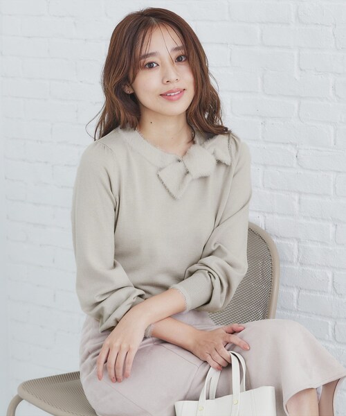 index（インデックス）の「◆《6color/XS-LLsize》リボン取り外し2WAY フェザーリボンニット【洗濯機洗い可】（ニット/セーター・レディース・ベージュ系その他7/チャコールグレー/ナチュラル/ブラック系4/サックスブルー/ブラック系7・34/36/38/40/42）」の18枚目の写真