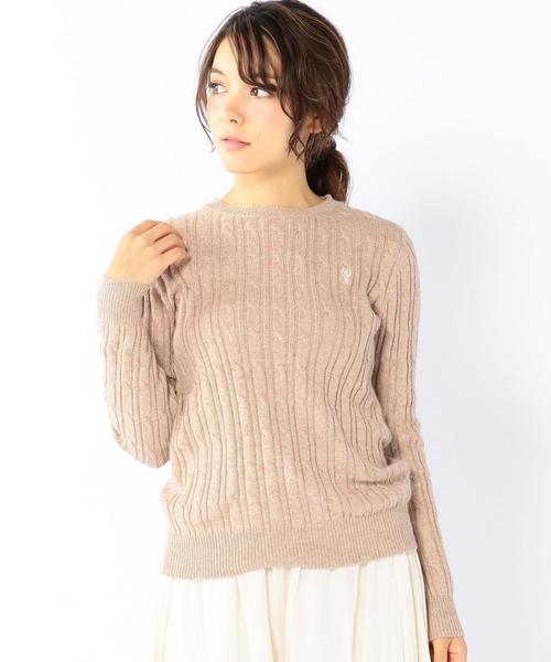 coen（コーエン）の「アンゴラ混ケーブルクルーネックニット（ニット/セーター・レディース・ライトグレー/ベージュ/ライトブルー/ネイビー・LARGE/MEDIUM）」の3枚目の写真