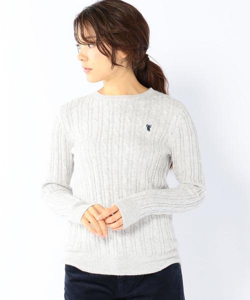 coen（コーエン）の「アンゴラ混ケーブルクルーネックニット（ニット/セーター・レディース・ライトグレー/ベージュ/ライトブルー/ネイビー・LARGE/MEDIUM）」の2枚目の写真