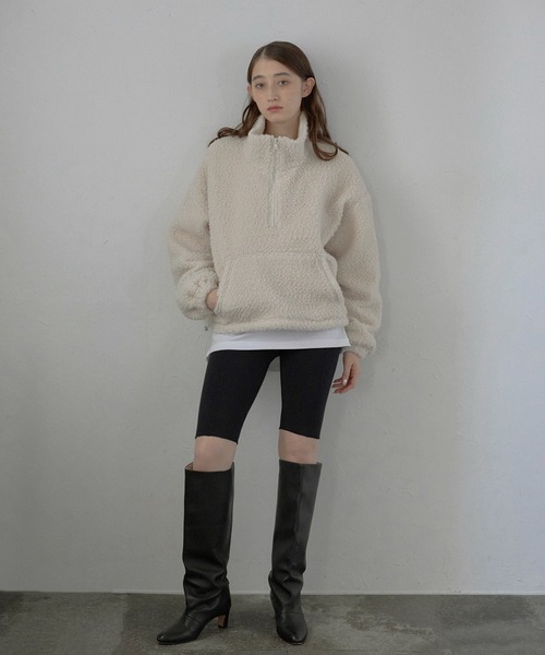 MINERTE（ミネルテ）の「【MINERTE】glitter boa half zip pullover / ラメリングボアハーフジッププルオーバー（ブルゾン・レディース・アイボリー/ブラック/ライトベージュ・FREE）」の10枚目の写真