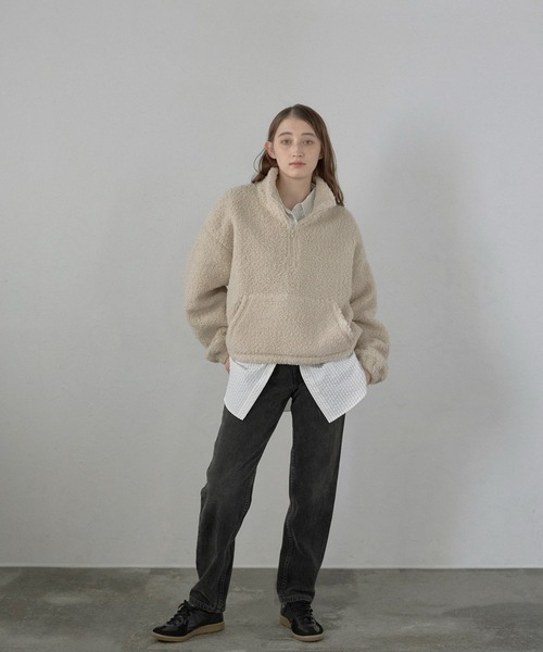 MINERTE（ミネルテ）の「【MINERTE】glitter boa half zip pullover / ラメリングボアハーフジッププルオーバー（ブルゾン・レディース・アイボリー/ブラック/ライトベージュ・FREE）」の22枚目の写真