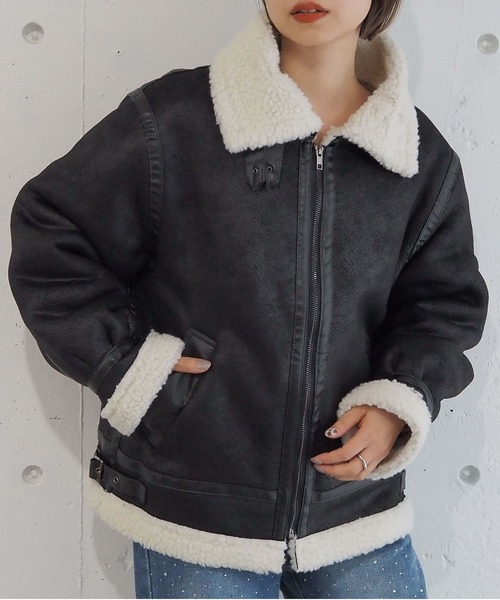 tiptop（ティップトップ）の「フェイクムートンボアブルゾン（ムートンコート・レディース・ブラウン/チャコールグレー/ブラック/アイボリー・FREE）」の3枚目の写真