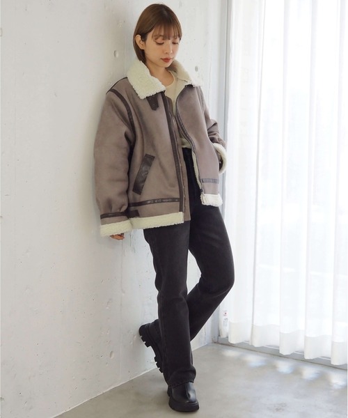 tiptop（ティップトップ）の「フェイクムートンボアブルゾン（ムートンコート・レディース・ブラウン/チャコールグレー/ブラック/アイボリー・FREE）」の19枚目の写真