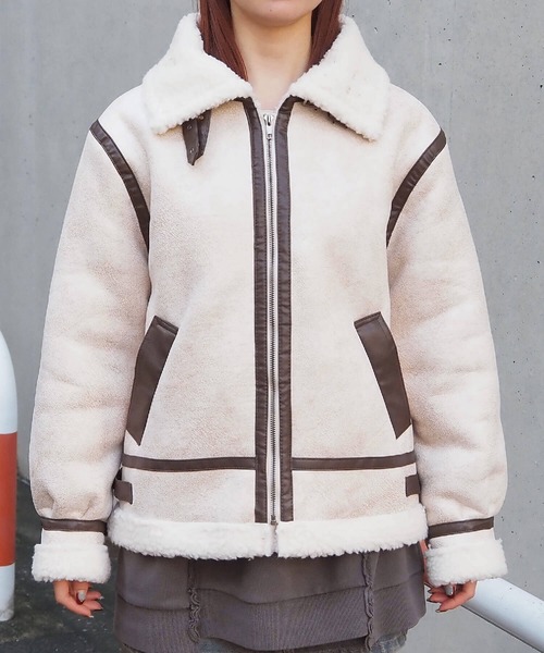 tiptop（ティップトップ）の「フェイクムートンボアブルゾン（ムートンコート・レディース・ブラウン/チャコールグレー/ブラック/アイボリー・FREE）」の7枚目の写真