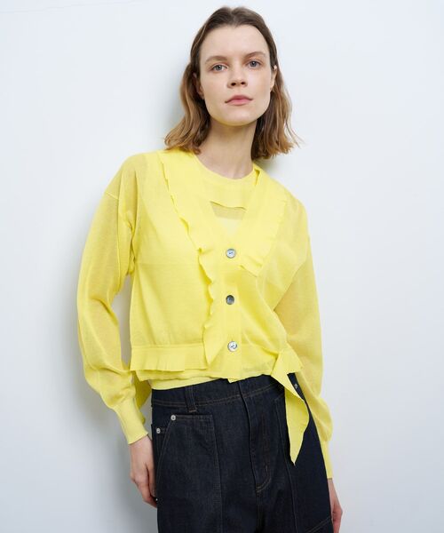 LANVIN en Bleu（ランバンオンブルー）の「Vネックフリルトリムカーディガン（ニット/セーター・レディース・オフホワイト/オレンジ/イエロー/チャコールグレー・38）」の8枚目の写真