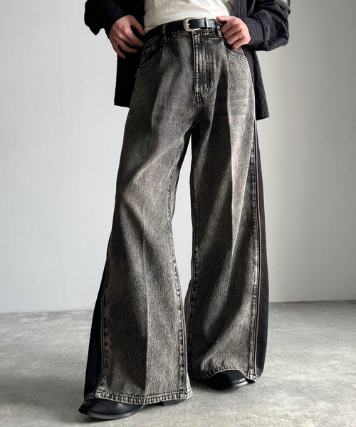 セール】「3WAYサイドジップ」ヴィンテージ加工デニムパンツ(綿100