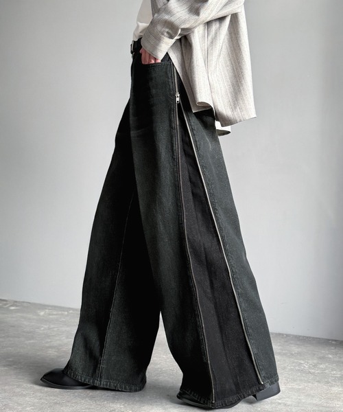 セール】「3WAYサイドジップ」ヴィンテージ加工デニムパンツ(綿100