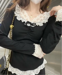 ヴィクトリアレースフリルカットソー