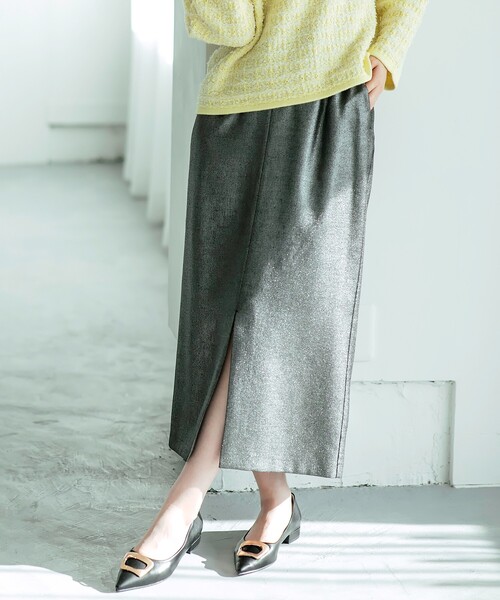 OPAQUE.CLIP（オペークドットクリップ）の「ラメナロースカート【洗濯機洗い可】（スカート・レディース・ベージュ系9/ブラック系5・38/40/42）」の12枚目の写真