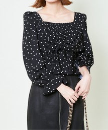 《前後2WAY×スクエアネック》レディース シャーリングブラウス 体型カバー 春夏秋