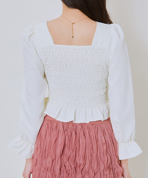 GORGE(ゴージ)の「《前後2WAY×スクエアネック》レディース シャーリングブラウス 体型カバー 春夏秋(シャツ/ブラウス・レディース・ラベンダー/アイボリー/ブラック/ホワイト系その他/ブラック系その他・F)」の11枚目の写真