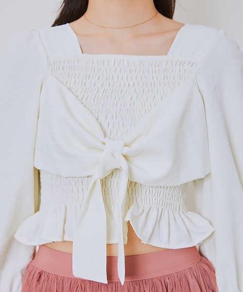 GORGE(ゴージ)の「《前後2WAY×スクエアネック》レディース シャーリングブラウス 体型カバー 春夏秋(シャツ/ブラウス・レディース・ラベンダー/アイボリー/ブラック/ホワイト系その他/ブラック系その他・F)」の12枚目の写真