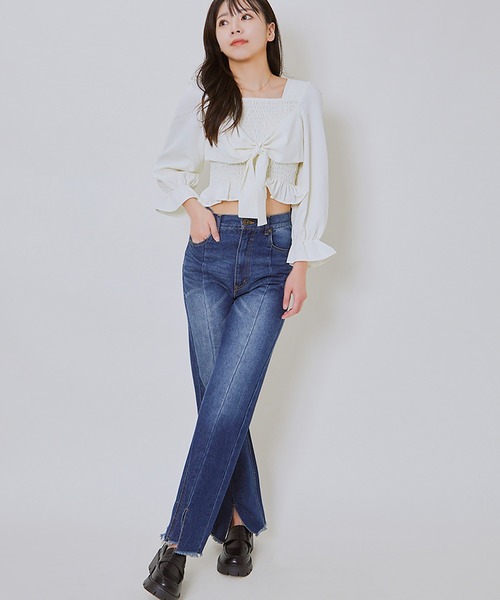 GORGE(ゴージ)の「《前後2WAY×スクエアネック》レディース シャーリングブラウス 体型カバー 春夏秋(シャツ/ブラウス・レディース・ラベンダー/アイボリー/ブラック/ホワイト系その他/ブラック系その他・F)」の8枚目の写真
