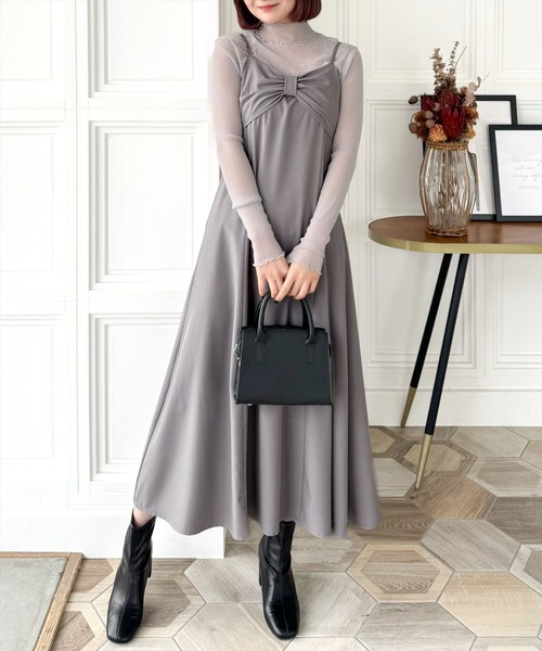 CLEAR BASIC（クリアベーシック）の「【低身長サイズ有】リボンデザインキャミワンピース[大人 可愛い フェミニン]≪SS新作≫（ワンピース・レディース・グレー/ブラック/ブルー・XS/F）」の3枚目の写真