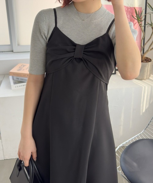 CLEAR BASIC（クリアベーシック）の「【低身長サイズ有】リボンデザインキャミワンピース[大人 可愛い フェミニン]≪SS新作≫（ワンピース・レディース・グレー/ブラック/ブルー・XS/F）」の4枚目の写真