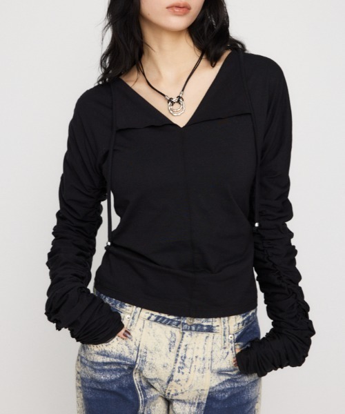 【美品】ラグアジェム　SLEEVE GATHER CUT トップス　カーキ SLEEVE GATHER CUT トップス（Tシャツ/カットソー）｜LAGUA GEM
