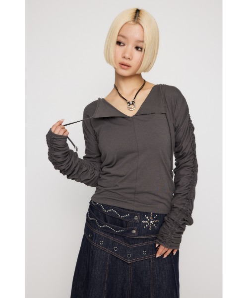 ラシュッド スカート、シャツ、agaこげ茶トップス SLEEVE GATHER CUT トップス（Tシャツ/カットソー）｜LAGUA GEM