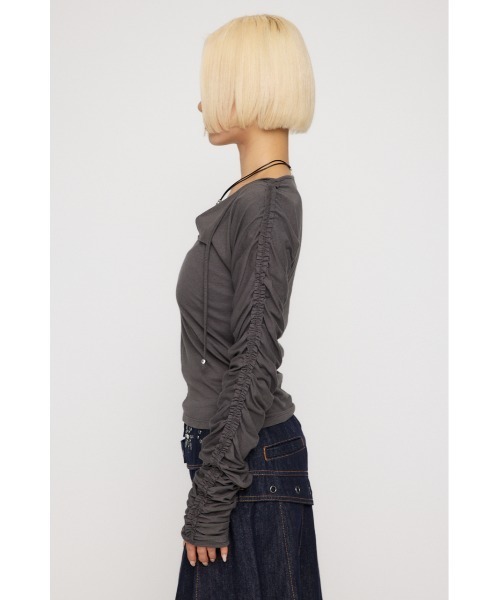 LAGUA GEM（ラグアジェム）の「SLEEVE GATHER CUT トップス（Tシャツ/カットソー・レディース・カーキ/ブラック/グレー・FREE）」の8枚目の写真