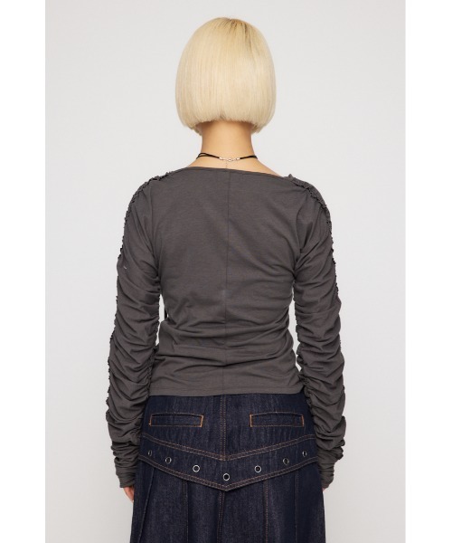 LAGUA GEM（ラグアジェム）の「SLEEVE GATHER CUT トップス（Tシャツ/カットソー・レディース・カーキ/ブラック/グレー・FREE）」の9枚目の写真