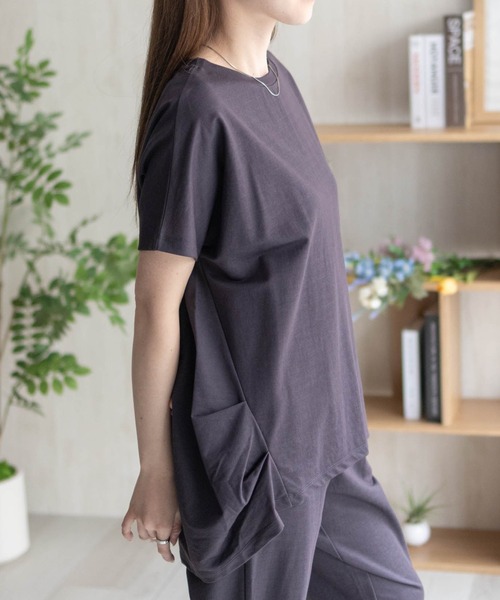 NAVY(ネイビー)の「nAvy SARARI 裾タックチュニック(Tシャツ/カットソー・レディース・ホワイト/ラベンダー/エメラルド/チャコールグレー・M/L)」の12枚目の写真