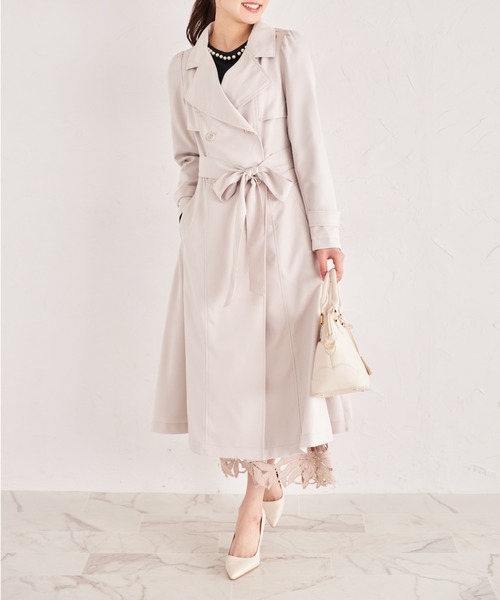 tocco closet（トッコ　クローゼット）の「ウエストりぼん付き後ろチュール切り替えトレンチコート（トレンチコート・レディース・ベージュ/ネイビー/ライトベージュ・M）」の6枚目の写真