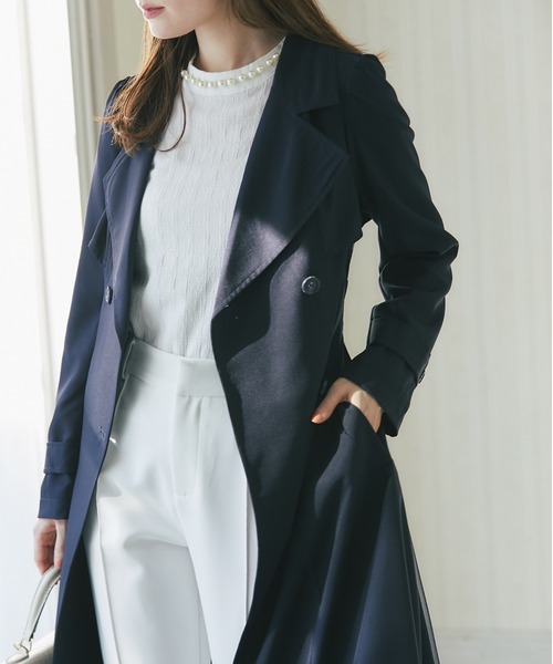 tocco closet（トッコ　クローゼット）の「ウエストりぼん付き後ろチュール切り替えトレンチコート（トレンチコート・レディース・ベージュ/ネイビー/ライトベージュ・M）」の19枚目の写真