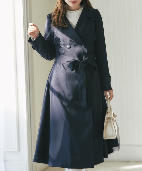 tocco closet（トッコ　クローゼット）の「ウエストりぼん付き後ろチュール切り替えトレンチコート（トレンチコート・レディース・ベージュ/ネイビー/ライトベージュ・M）」の22枚目の写真