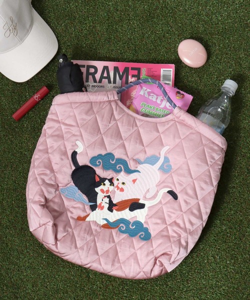 HOUSTON(ヒューストン)の「HOUSTON(ヒューストン)NYLON MARKET BAG/猫刺繍ナイロンマーケットバッグ レディース メンズ ユニセックス(トートバッグ・レディース・オリーブ/ブルー系その他/ピンク/ライトピンク/ダークグリーン/イエロー・FREE)」の6枚目の写真