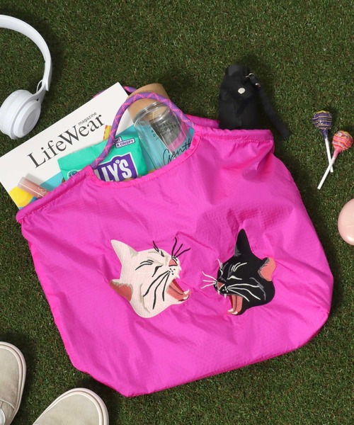 HOUSTON(ヒューストン)の「HOUSTON(ヒューストン)NYLON MARKET BAG/猫刺繍ナイロンマーケットバッグ レディース メンズ ユニセックス(トートバッグ・レディース・オリーブ/ブルー系その他/ピンク/ライトピンク/ダークグリーン/イエロー・FREE)」の1枚目の写真